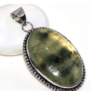 Beautiful Moss Prehnite 925 Silver Plated Natural Gemstone Pendant Reiki Chakra